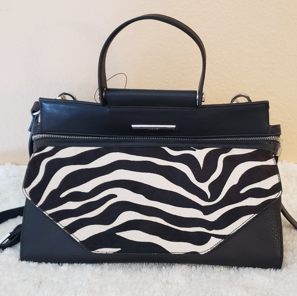 Nine West Black and White Zebra Satchel - Picture 1 of 12